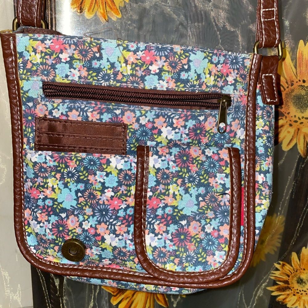 UnionBay Trim Adjustable Strap Floral Style Crossbody Bag Brown